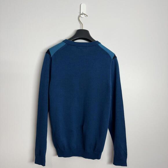 NWOT Boys Brooks Brothers V-Neck Sweater Blue Navy Teal Color Block Medium - Picture 3 of 4